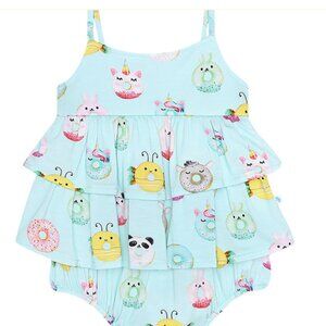 Posh Peanut Girls Ruffled Spaghetti Strap Romper Size 18-24 Months Food Colorful